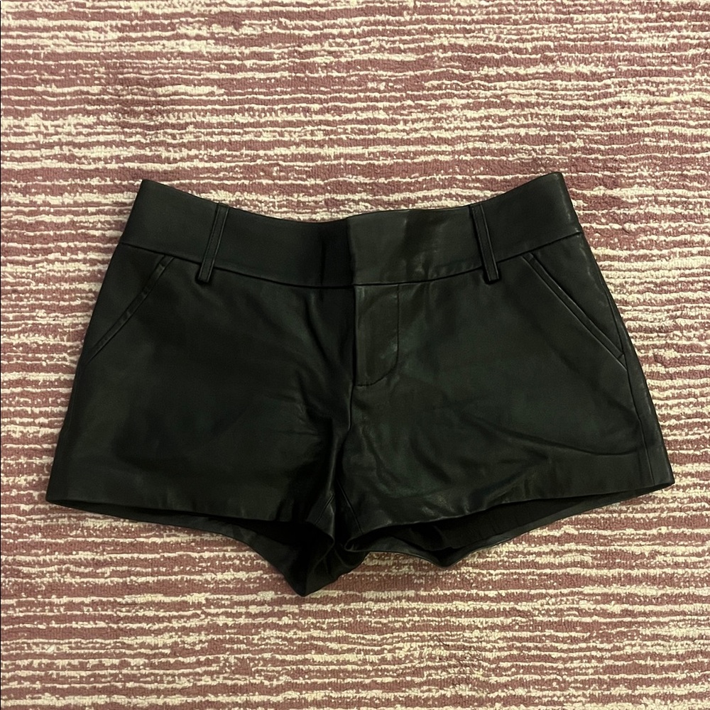 Alice + Olivia Black High Waist lamb leather Shorts